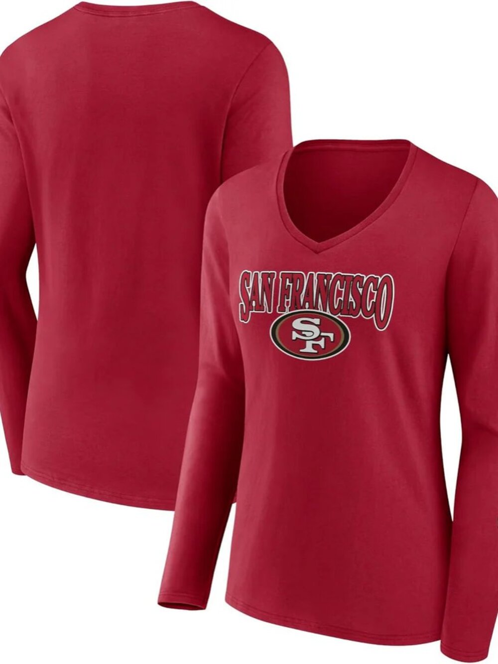 Women's Fanatics San Francisco 49ers Wordmark Long Sleeve V-Neck T-Shirt